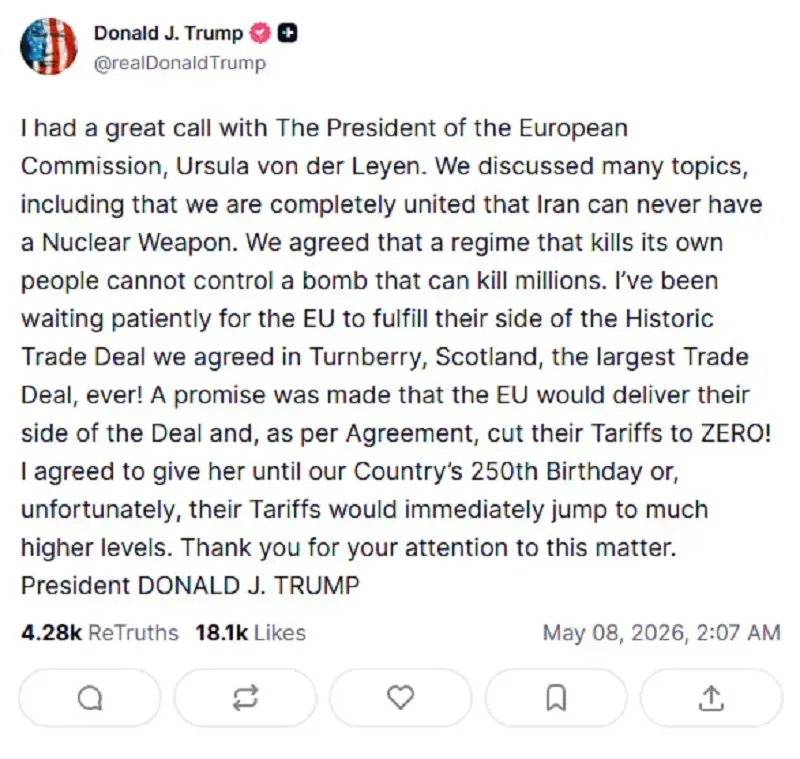 Trump dọa tăng mạnh thuế EU nếu kh&ocirc;ng đạt thỏa thuận trước ng&agrave;y 4/7