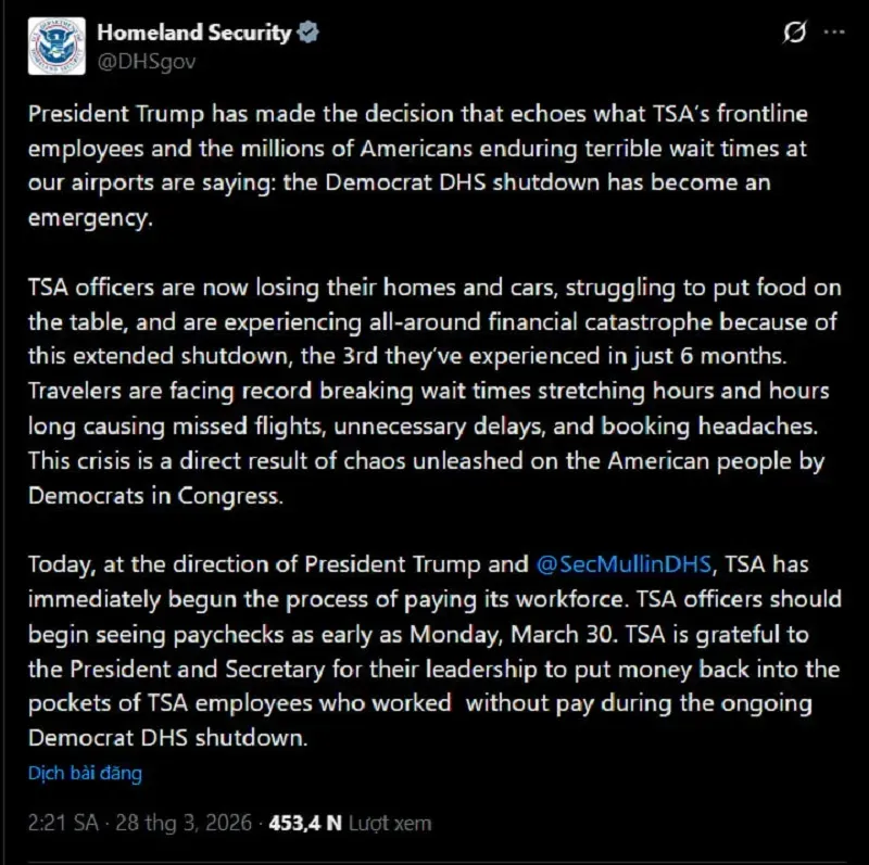 dhs-nhan-vien-tsa-co-the-nhan-luong-som-nhat-tu-ngay-30-3-1.webp DHS: Nhân viên TSA có thể nhận lương sớm nhất từ ngày 30/3