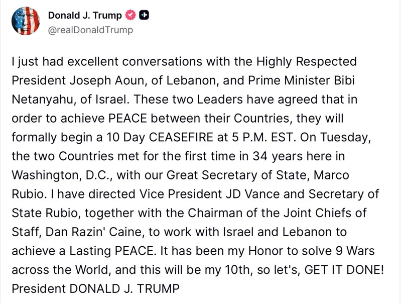 Israel v&agrave; Lebanon đạt thỏa thuận ngừng bắn 10 ng&agrave;y 