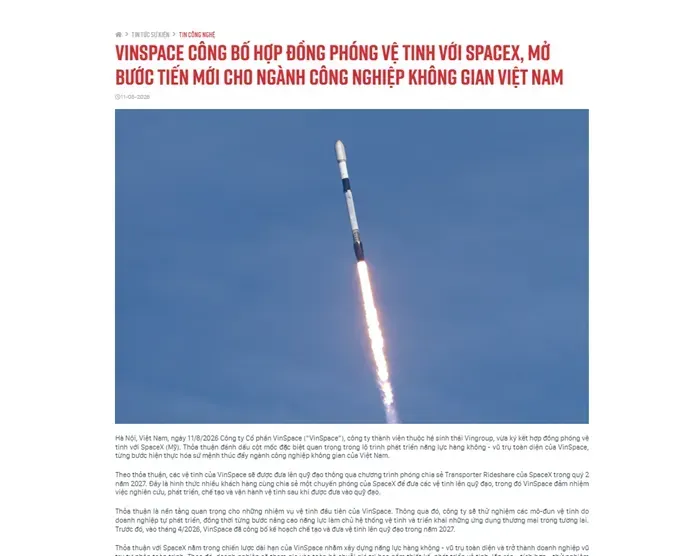 VinSpace k&yacute; hợp đồng với SpaceX, đưa vệ tinh l&ecirc;n quỹ đạo v&agrave;o năm 2027