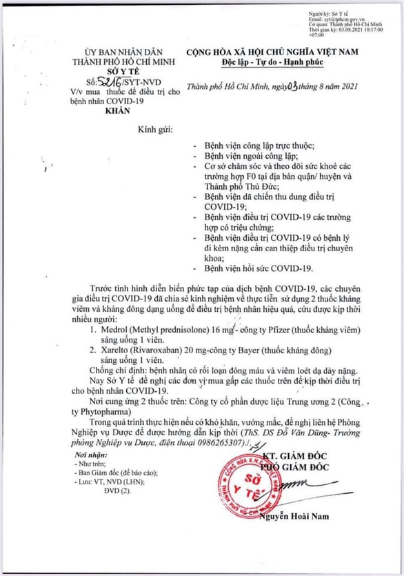 Sở Y tế TP.HCM thu hồi, ra văn bản mới thay văn bản mua 2 loại thuốc điều trị